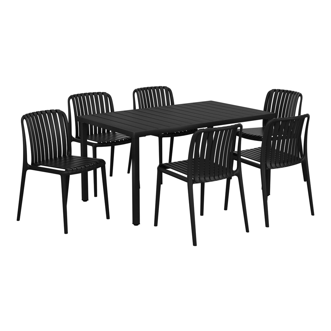 Playa 7-Piece Outdoor Patio Dining Table Set With Stackable Patio Chairs