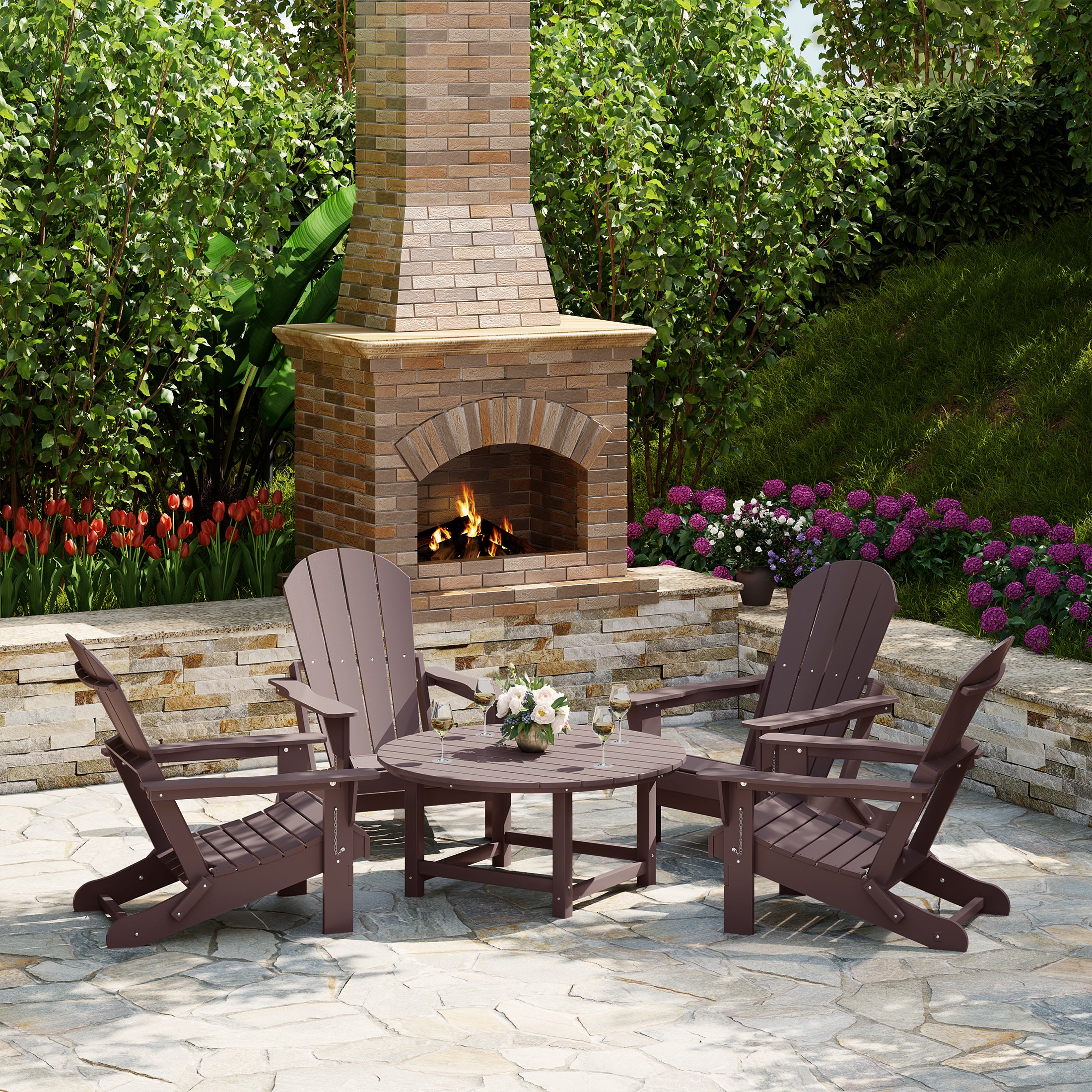 Malibu 5-Piece HDPE Folding Adirondack Chair Outdoor Patio