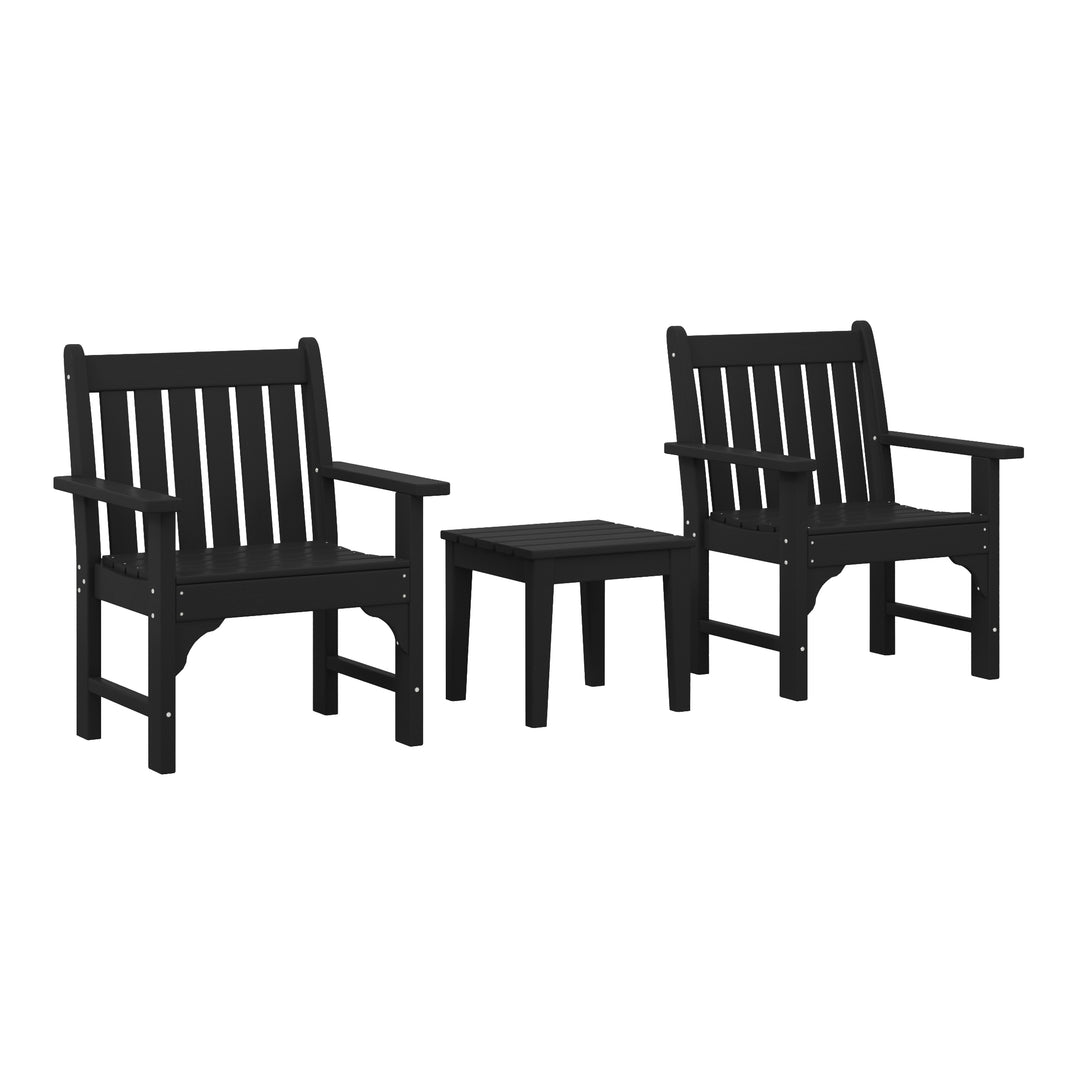 Malibu Outdoor Patio 3-Piece HDPE Adirondack Garden Chairs with Square Adirondack Side Table Set