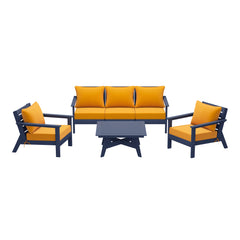 Avalon Outdoor 6-Piece Modular Sectional Patio Furniture Sofa Set in Navy Blue Frame