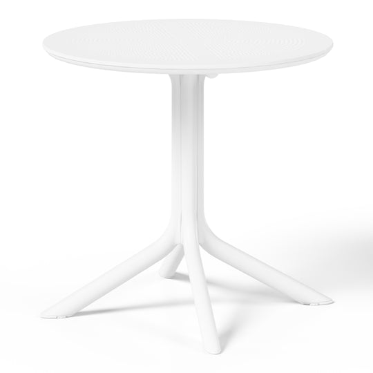Playa Modern 5-Piece Resin Round Patio Dining Table Set with Stackable Patio Dining Chairs