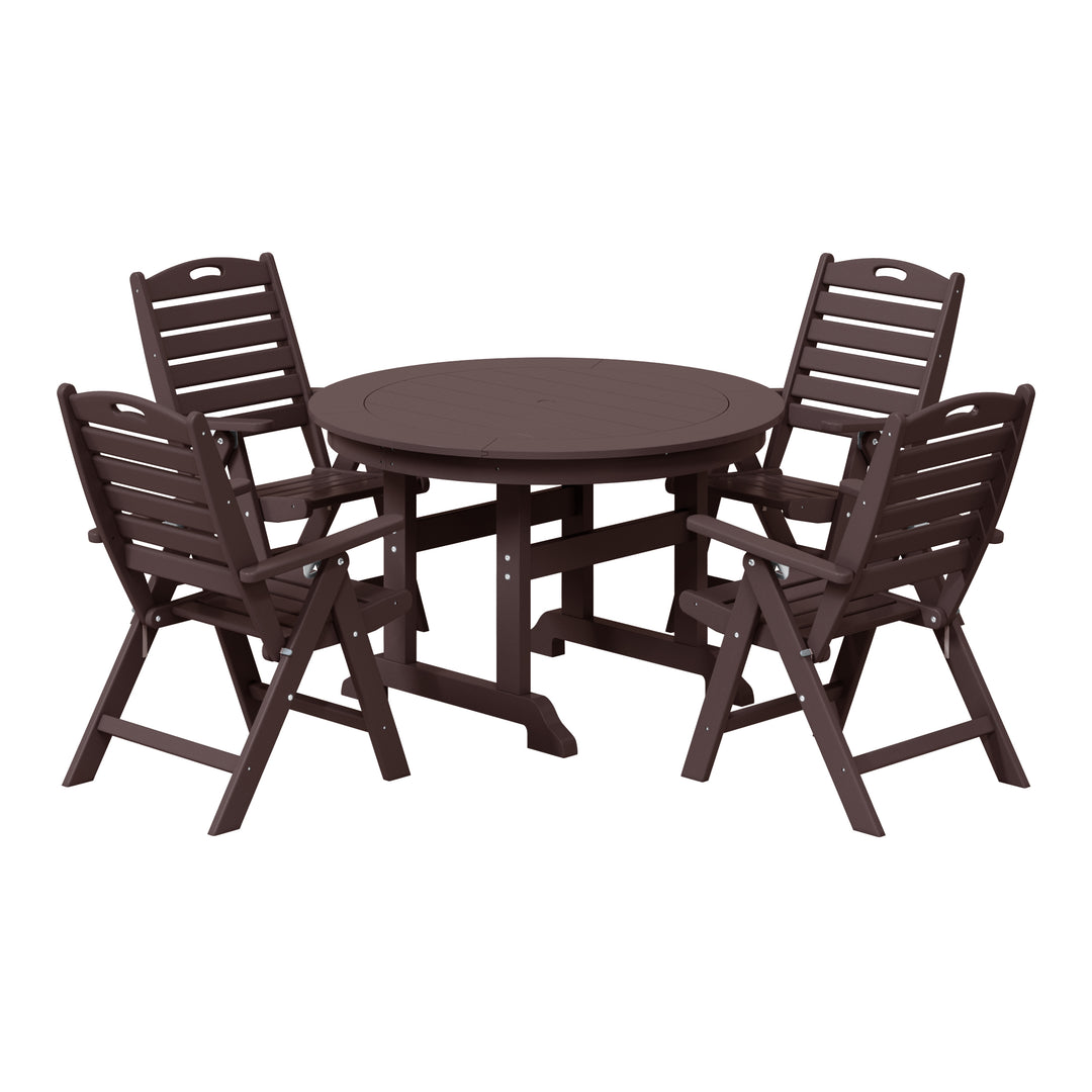 Malibu 5-Piece HDPE Round Patio Dining Table Set with Foldable Chairs