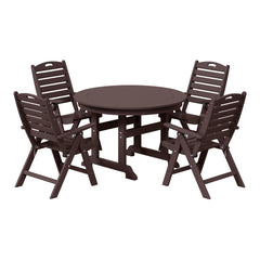 Malibu 5-Piece HDPE Round Patio Dining Table Set with Foldable Chairs