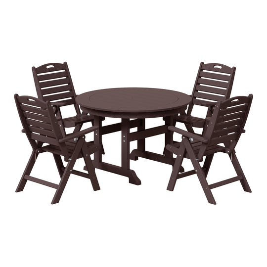 Malibu 5-Piece HDPE Round Patio Dining Table Set with Foldable Chairs