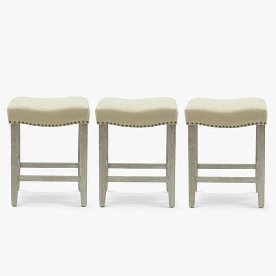 Lenox 24" Upholstered Saddle Seat Antique Gray Counter Stool (Set of 3)