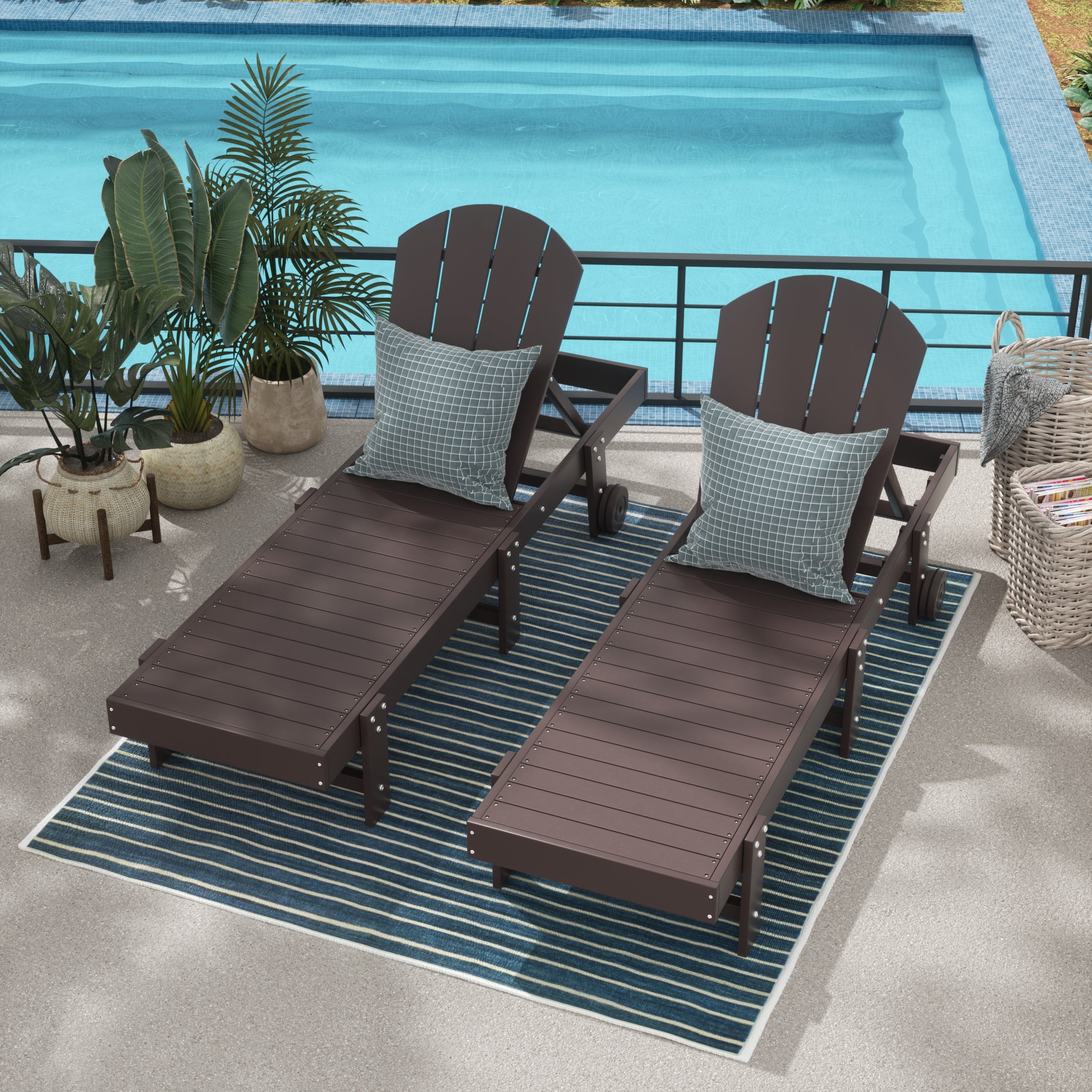 Malibu Adirondack Poly Reclining Chaise Lounge With Wheels (Set Of 2)