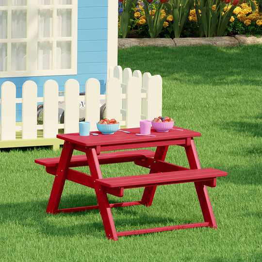 Malibu Outdoor Patio Kids HDPE Plastic Picnic Bench Table