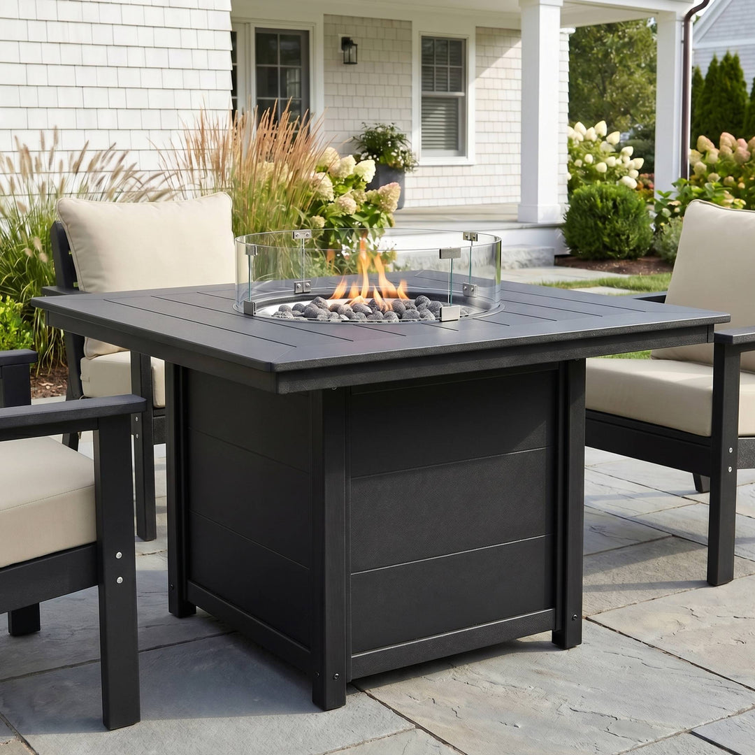 Helios Modern Outdoor Patio Propane 42" Square Fire Pit Table