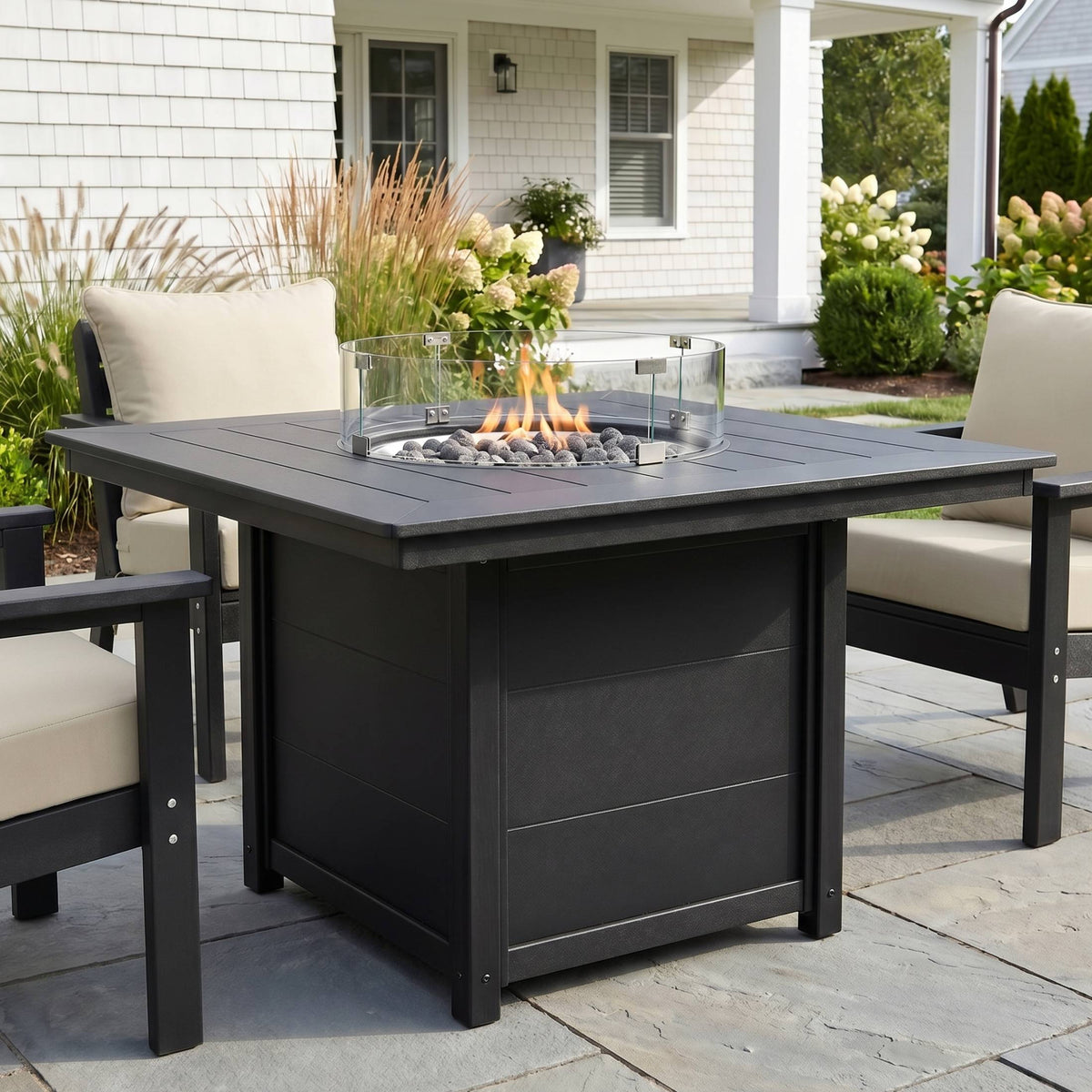 Helios Modern Outdoor Patio Propane 42" Square Fire Pit Table