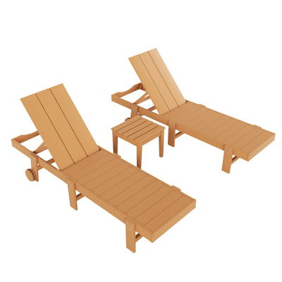 Ashore 3 Piece Modern Poly Reclining Chaise Lounge With Wheels