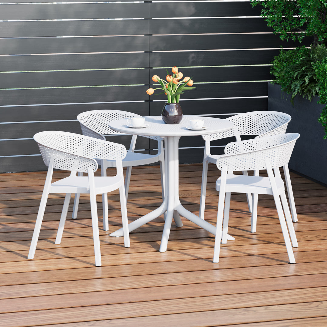 Playa 5-Piece Modern Patio Round Dining Table Set with Stackable Patio Dining Chairs