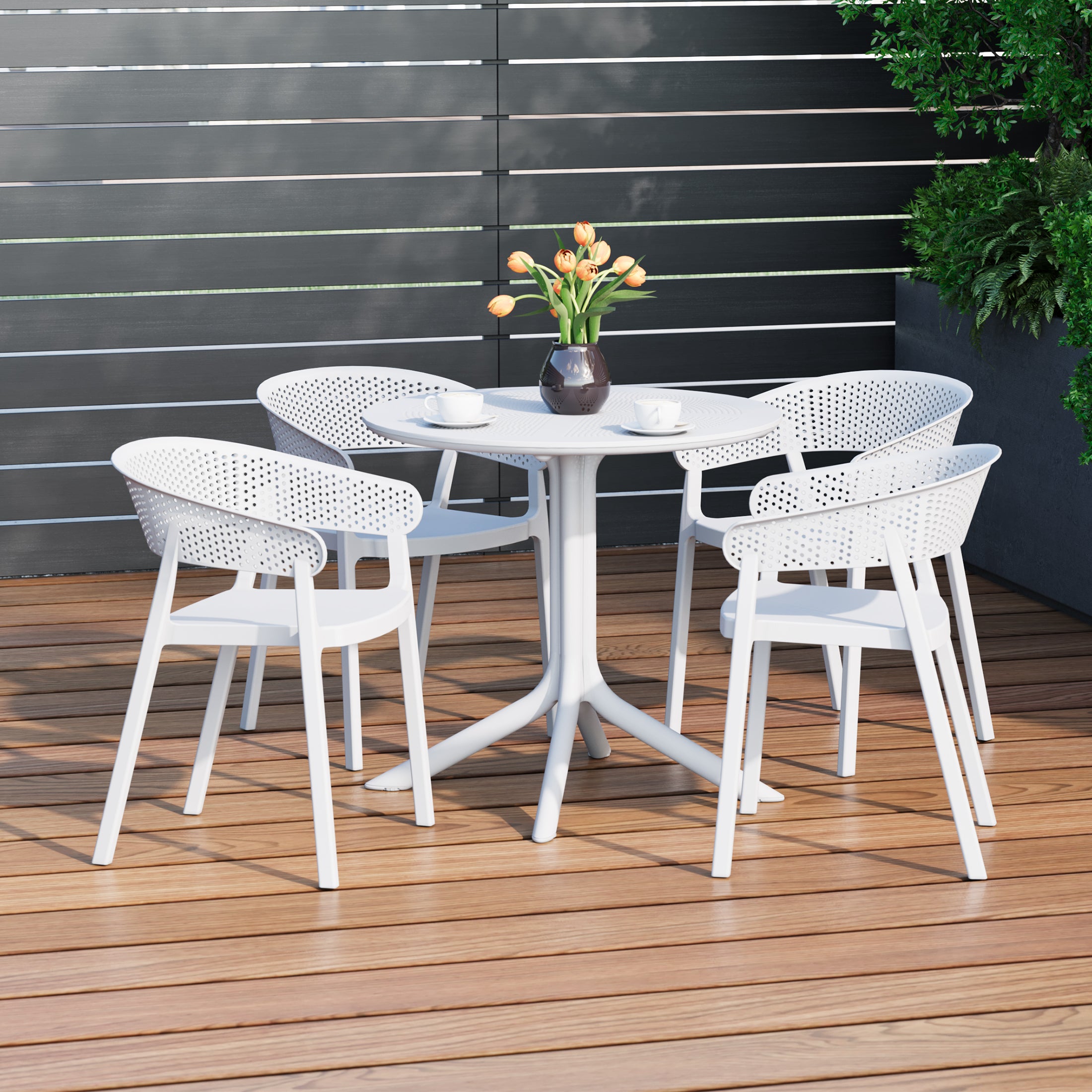 Playa 5-Piece Modern Patio Round Dining Table Set with Stackable Patio Dining Chairs