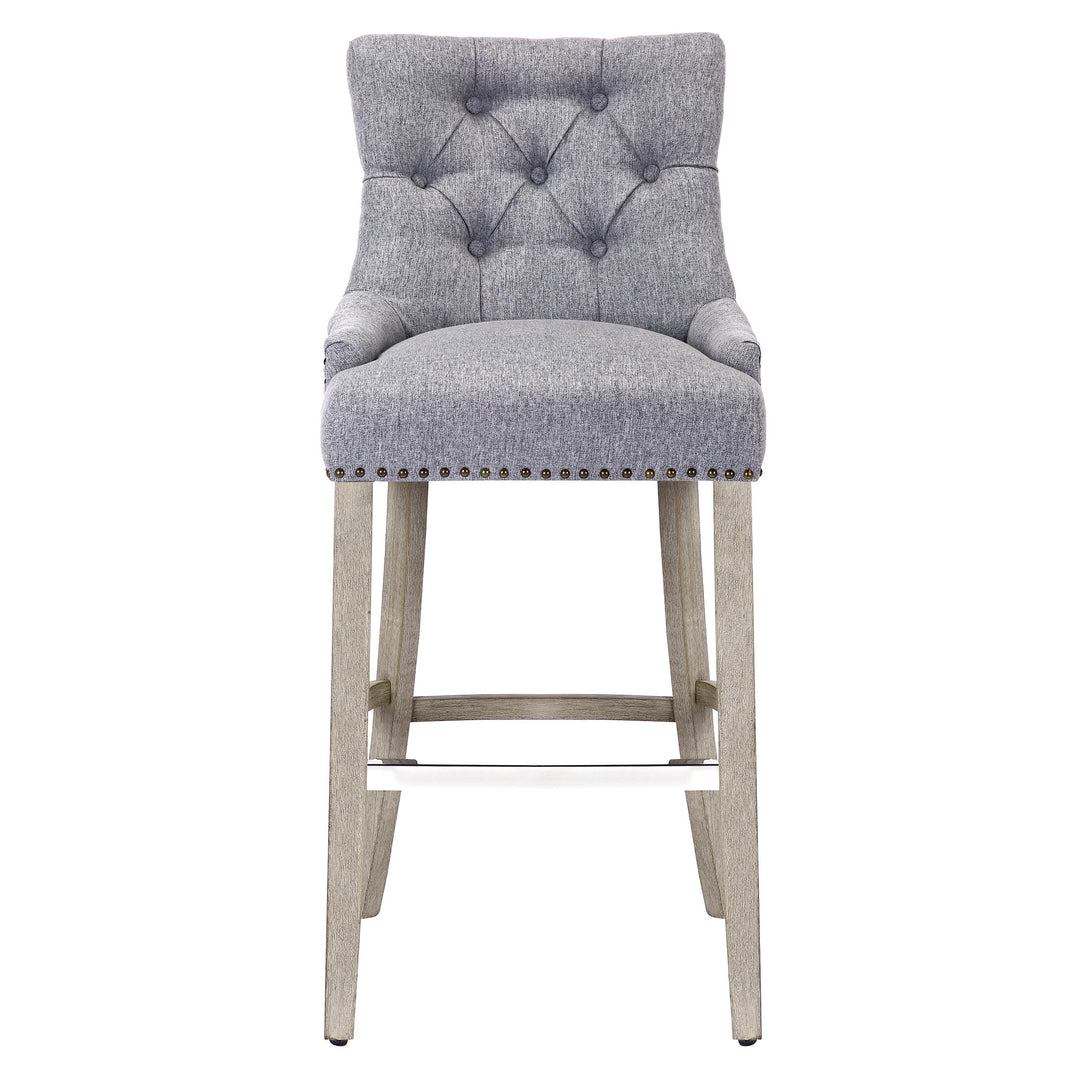 Hayes 29" Upholstered Tufted Wood Bar Stool, Antique Gray