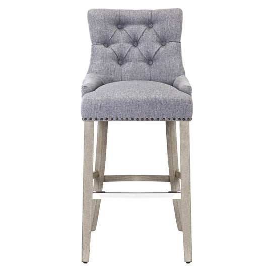 Hayes 29" Upholstered Tufted Wood Bar Stool, Antique Gray