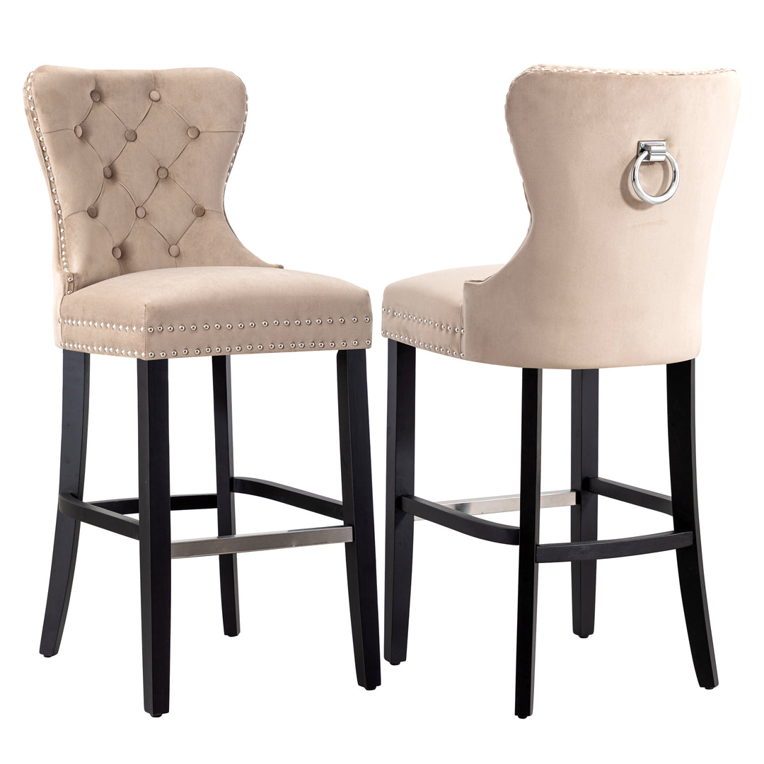 Wordford 29" Tufted Velvet Bar Stool (Set of 2), Black