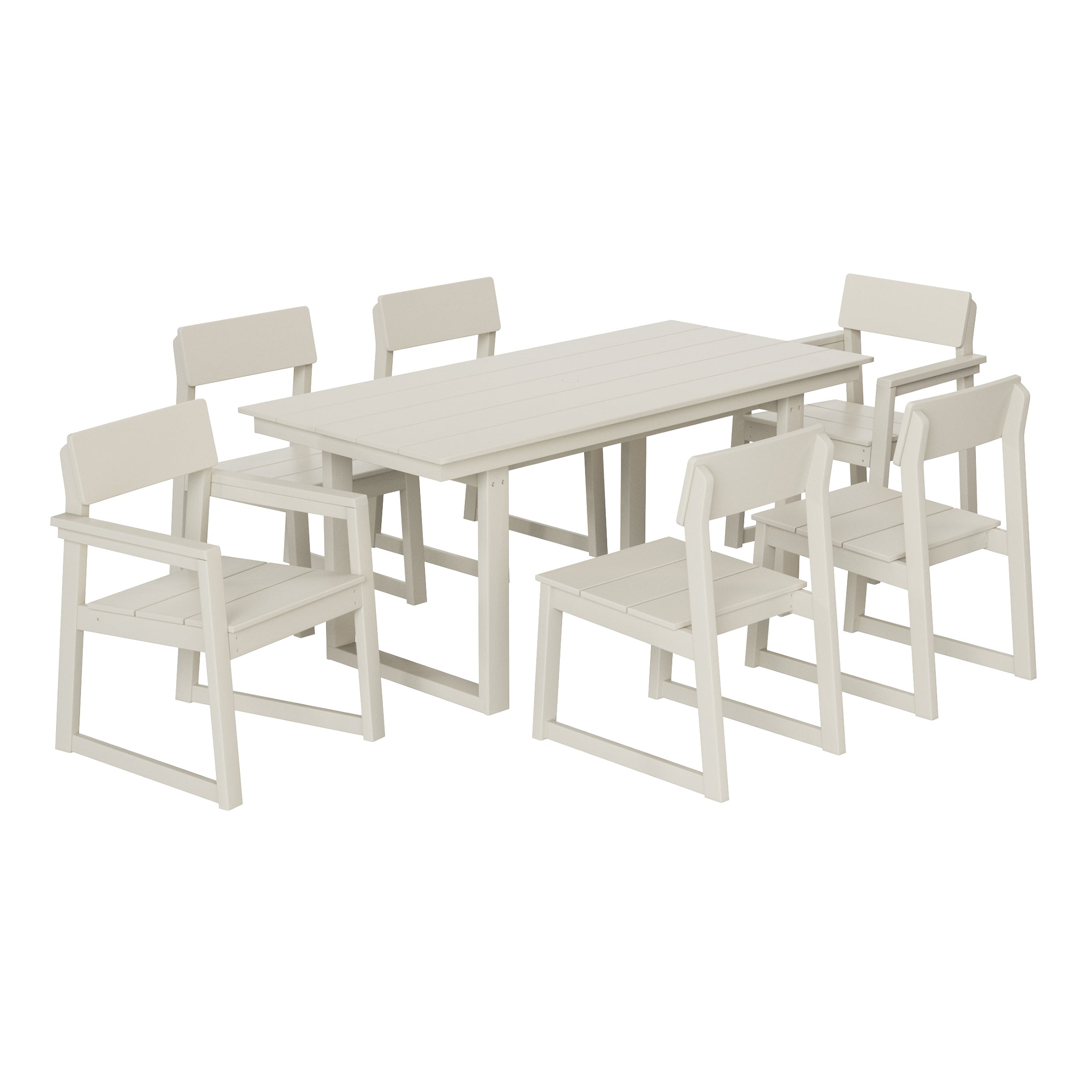 Paloma 7-Piece Modern HDPE Outdoor Patio Dining Table Set With Umbrella Hole
