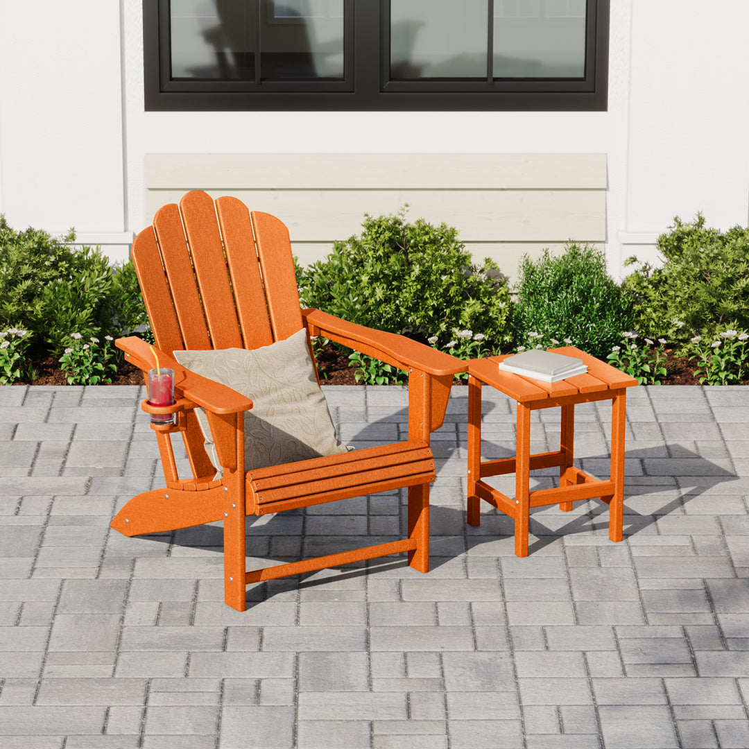 Highland Outdoor Patio HDPE Adirondack Chair With Cup Holder and Table Set