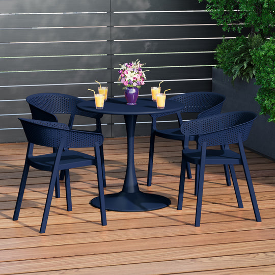 Playa 5-Piece Indoor Outdoor Metal Patio Dining Table Set With Stackable Patio Chairs