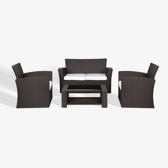 Coastal 4-Piece set Chocolate color base Outdoor / Patio Wicker Rattan Conversation Sofa set with cushions and a Coffee table ( 4 seater )