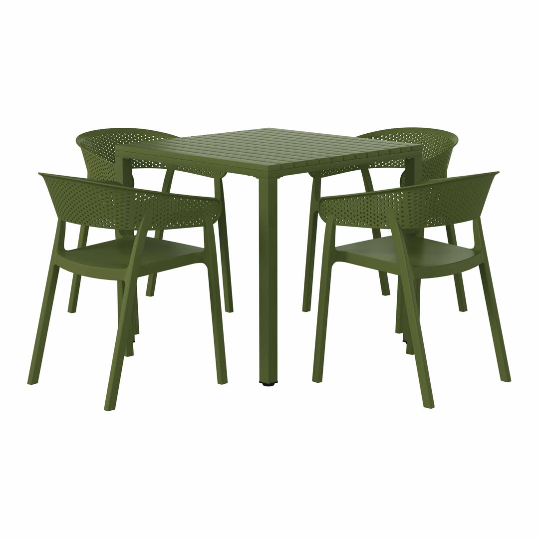 Playa 5-Piece Outdoor Metal Frame Square Dining Table Patio Set with Stackable Patio Dining Chairs