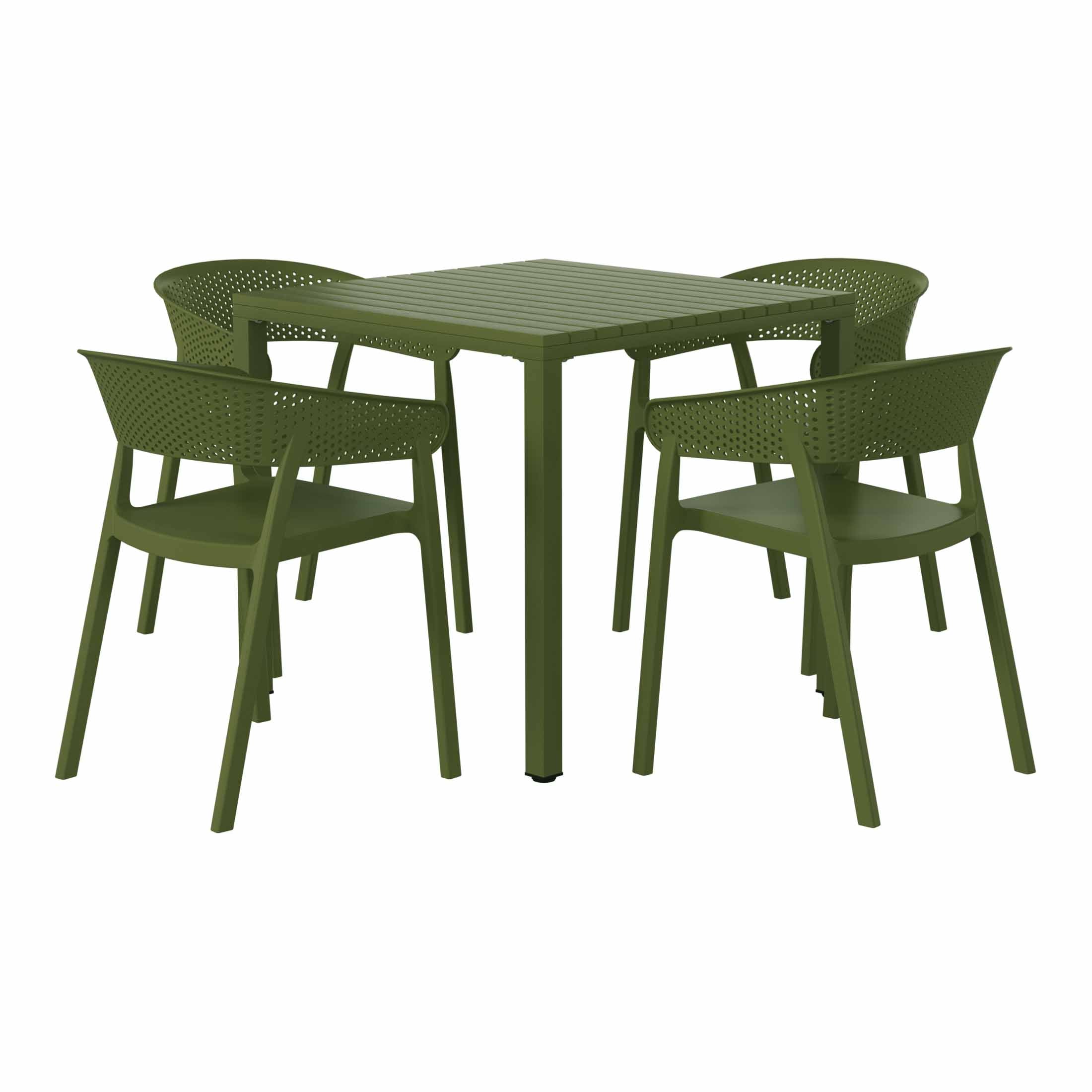 Playa 5-Piece Outdoor Metal Frame Square Dining Table Patio Set with Stackable Patio Dining Chairs
