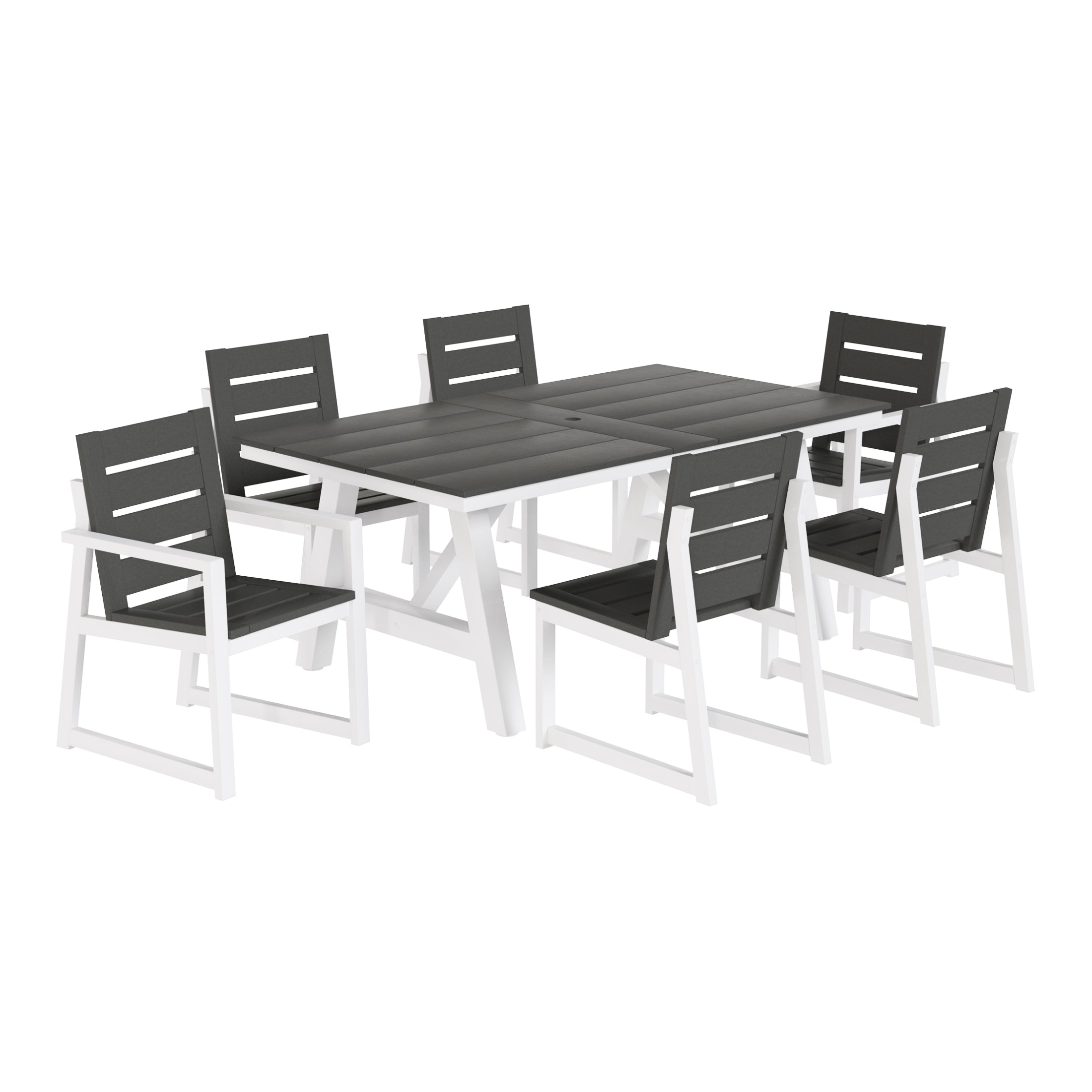 Cape May 7-Piece HDPE Outdoor Furniture Patio Dining Table With Umbrella Hole and Chairs Set For 6