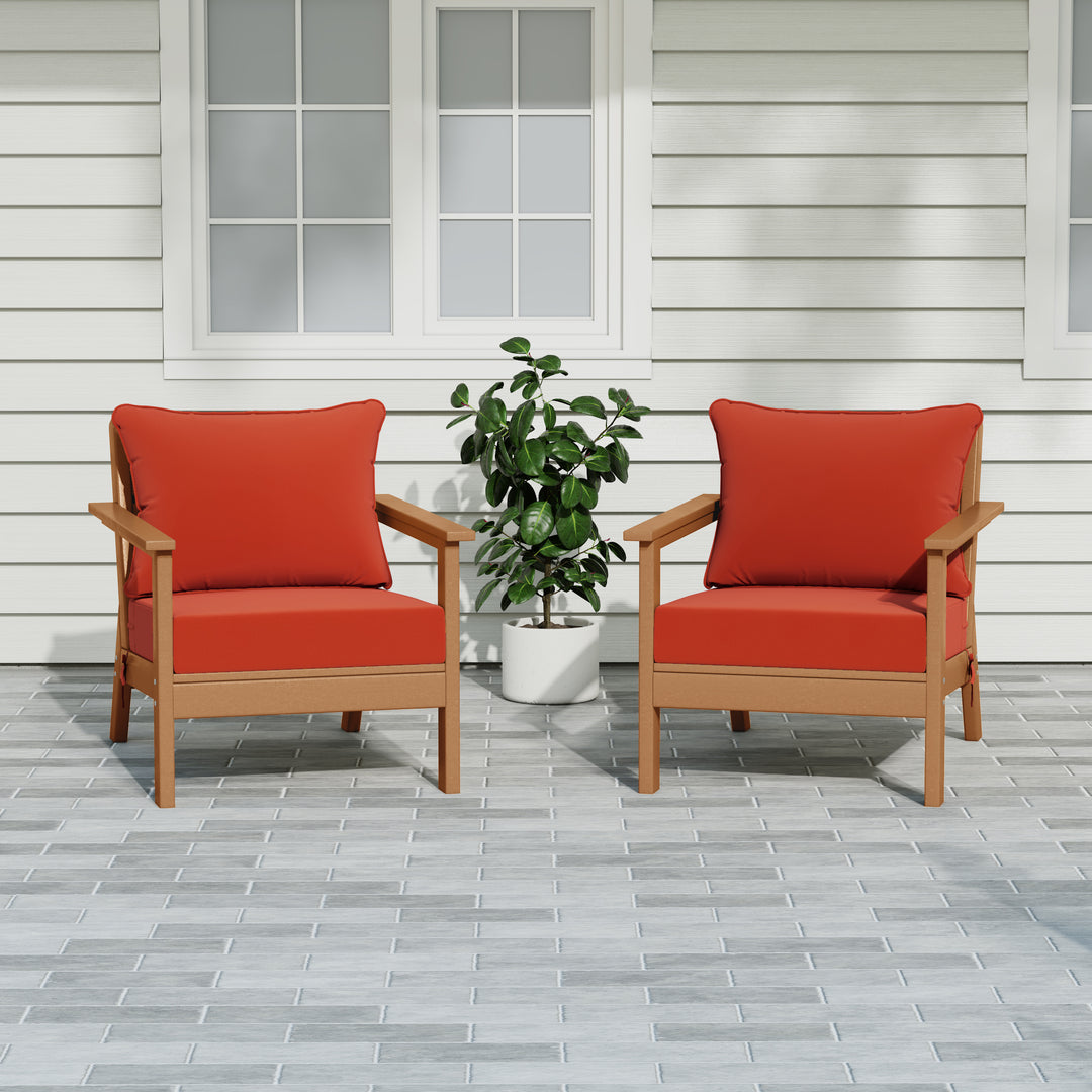 Avalon Outdoor Modern HDPE Patio Club Chairs with Deep Seat Cushions (Set of 2)
