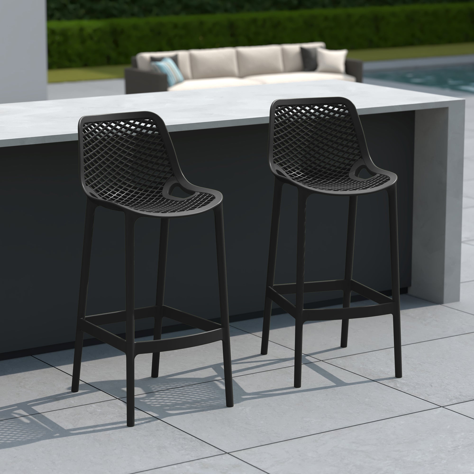 Playa 41.75" Outdoor Modern Polypropylene Plastic Patio Bar Height Stools (Set of 2)