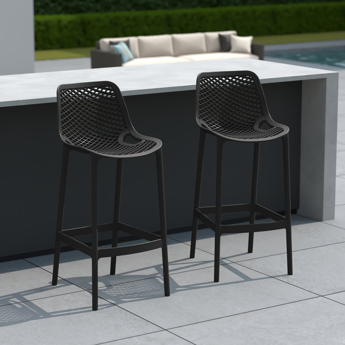 Playa 41.75" Outdoor Modern Polypropylene Plastic Patio Bar Height Stools (Set of 2)