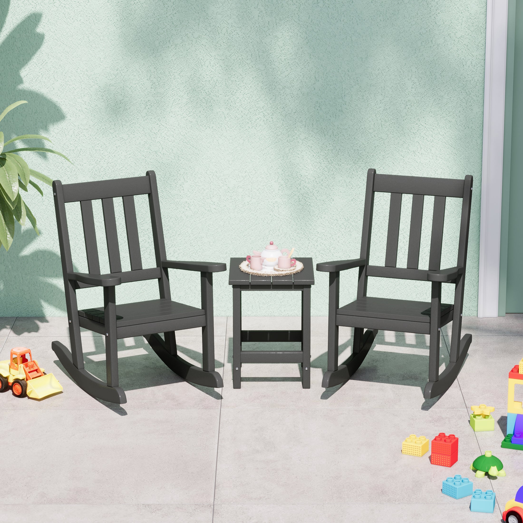 Malibu 3-Piece Kids Outdoor Rocking Chairs Set With Kids Square Side Table