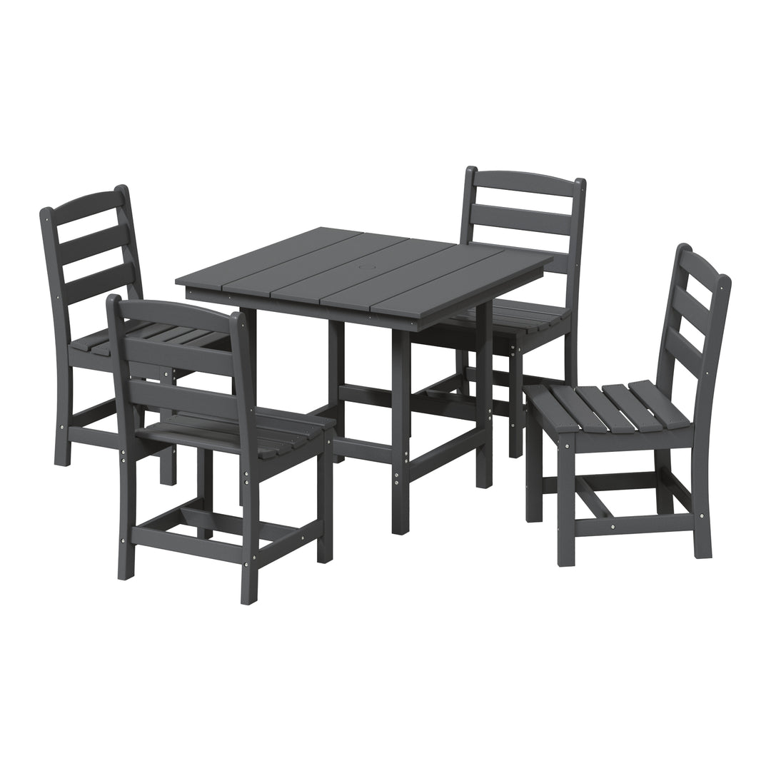 Ashore 5-Piece HDPE Outdoor Square Patio Dining Table Set with Armless Side Chairs