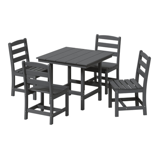 Ashore 5-Piece HDPE Outdoor Square Patio Dining Table Set with Armless Side Chairs
