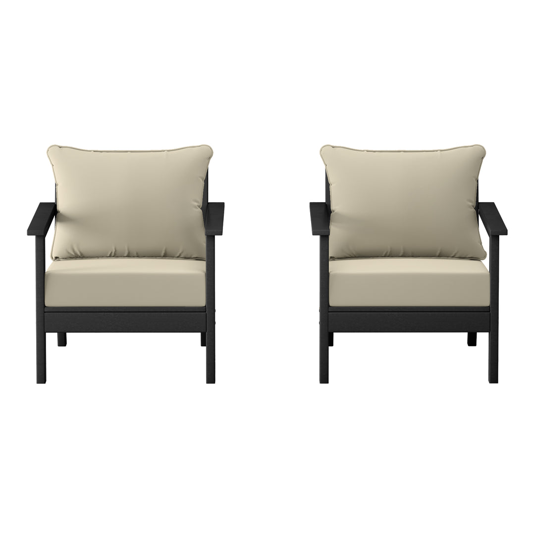 Avalon Outdoor Modern HDPE Patio Club Chairs with Deep Seat Cushions (Set of 2)