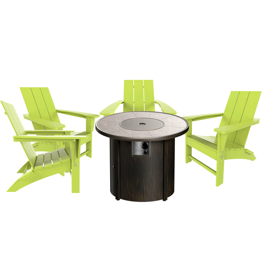 Ashore Modern Folding Poly Adirondack Chair With Round Fire Pit Table