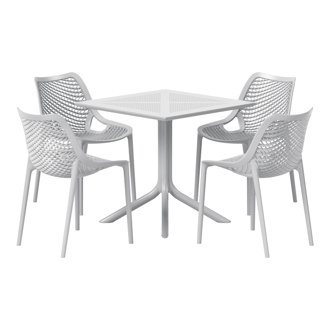 Playa 5-Piece Modern Square Patio Dining Table Set with Stackable Patio Dining Chairs
