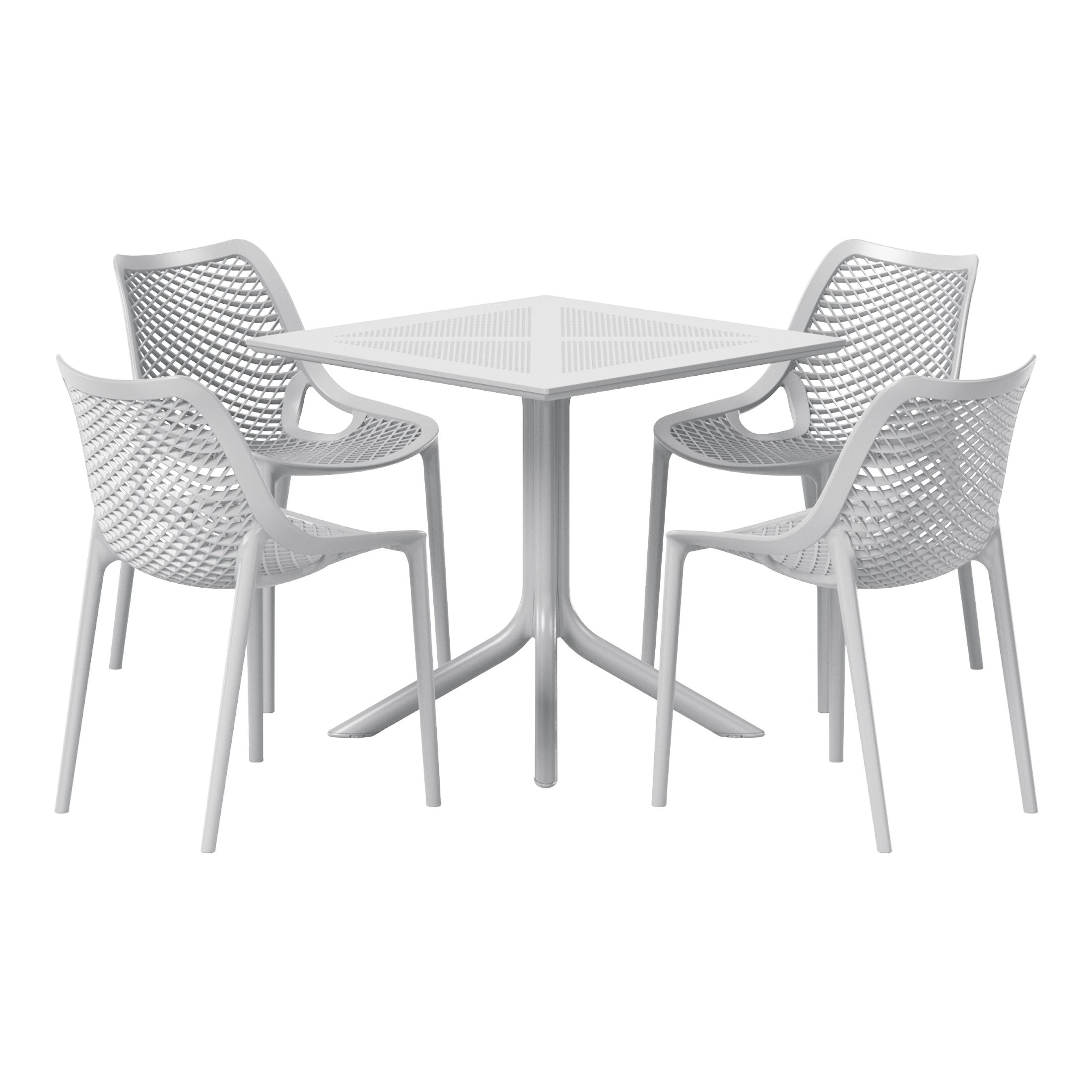 Playa 5-Piece Modern Square Patio Dining Table Set with Stackable Patio Dining Chairs