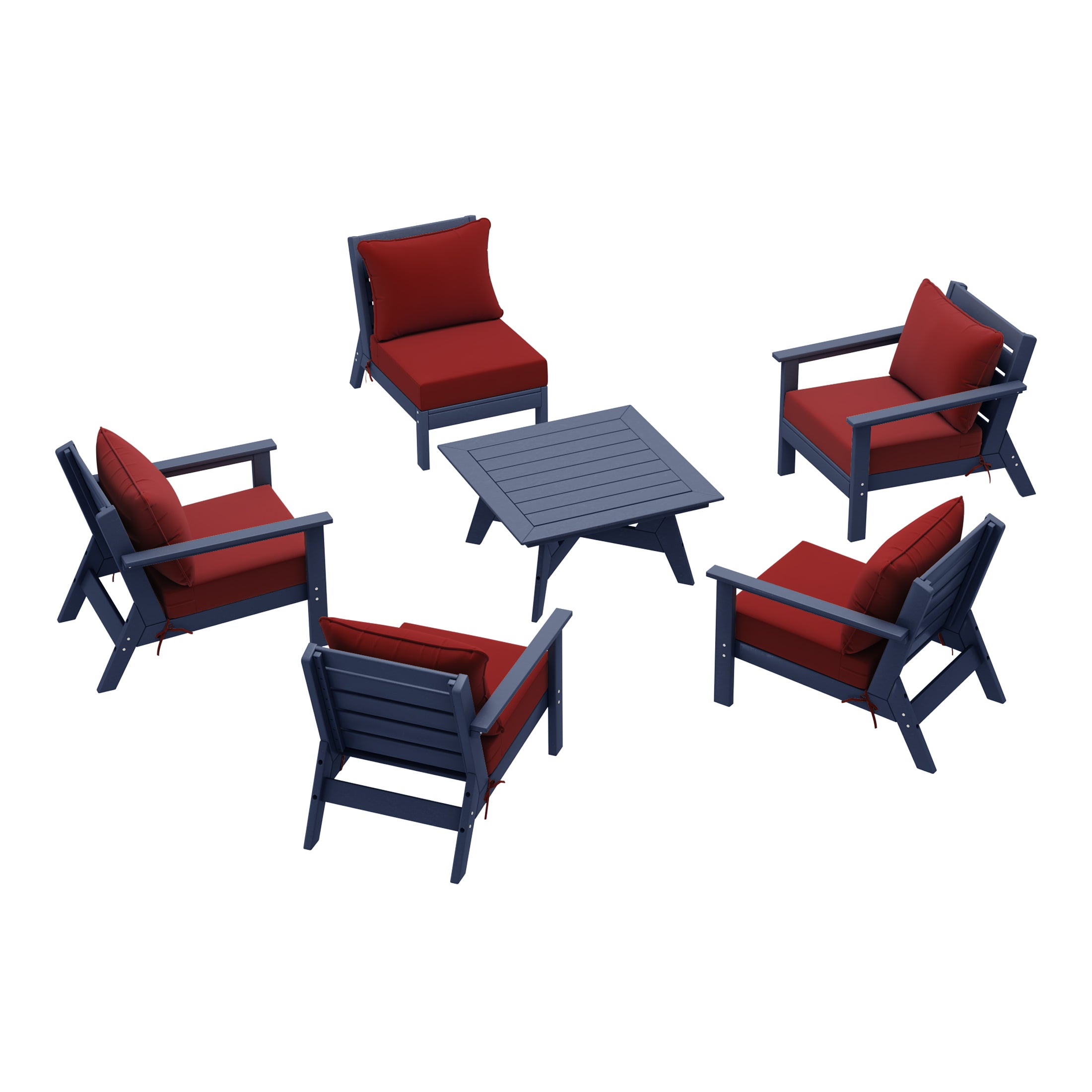Avalon Outdoor 6-Piece Modular Sectional Patio Furniture Sofa Set in Navy Blue Frame