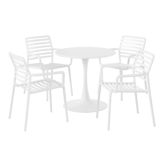 Playa 5-Piece Indoor Outdoor Metal Patio Dining Table Set With Stackable Plastic Patio Arm Chairs