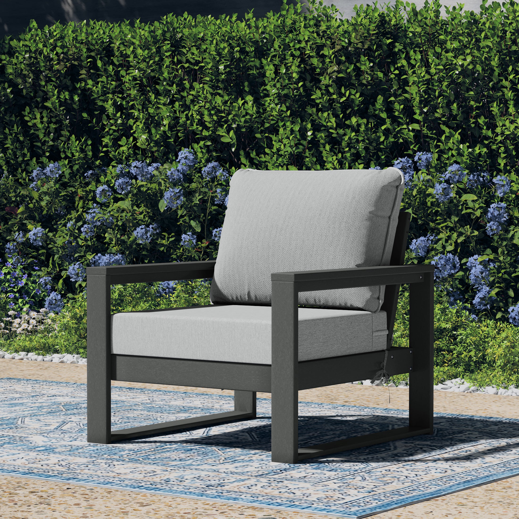 Montara Outdoor Modern HDPE Patio Club Chair with Waterproof Deep Seat Cushions