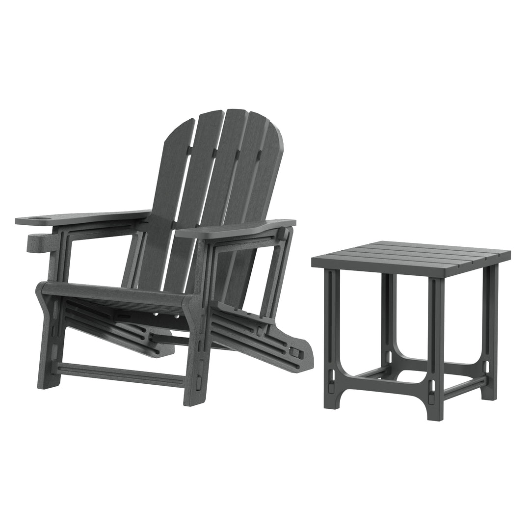 Azura 2-Piece HDPE Plastic Adirondack Patio Chair With 18" Side Table Set