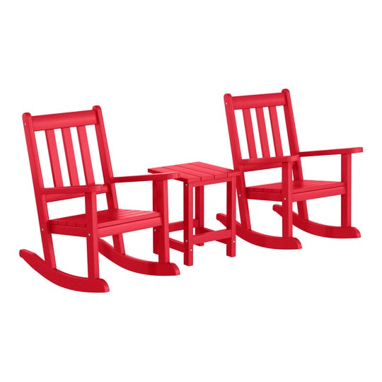 Malibu 3-Piece Kids Outdoor Rocking Chairs Set With Kids Square Side Table