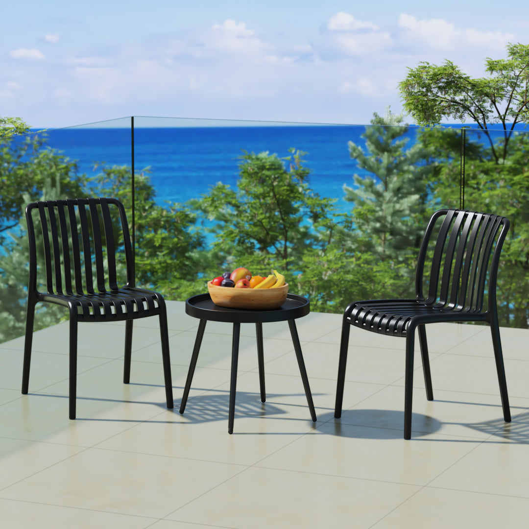 Playa 3-Piece Outdoor Patio Bistro Balcony Furniture Set With Stackable Chairs