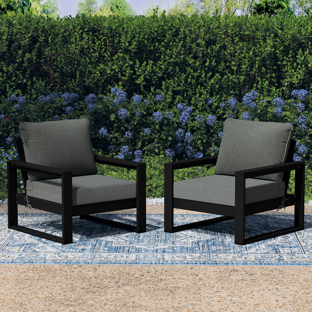 Montara Outdoor Modern HDPE Patio Club Chair with Waterproof Deep Seat Cushions (Set of 2)