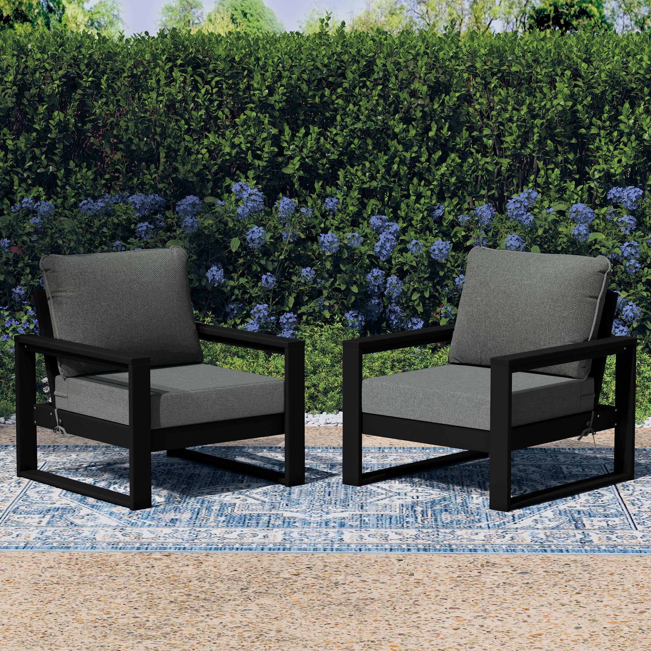 Montara Outdoor Modern HDPE Patio Club Chair with Waterproof Deep Seat Cushions (Set of 2)