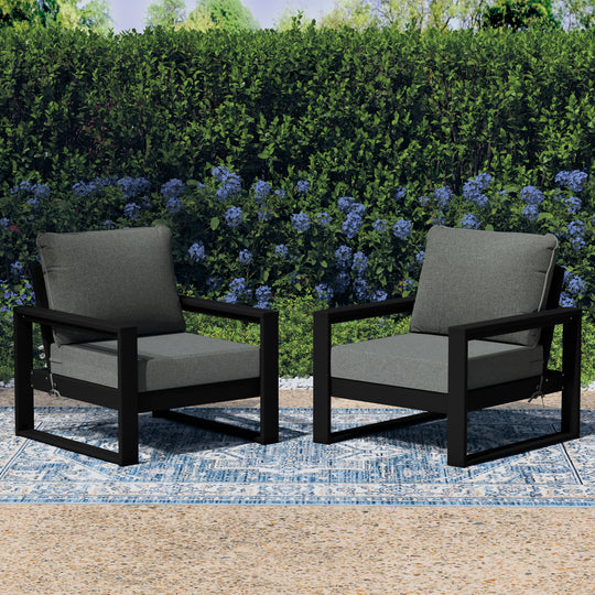Montara Outdoor Modern HDPE Patio Club Chair with Waterproof Deep Seat Cushions (Set of 2)