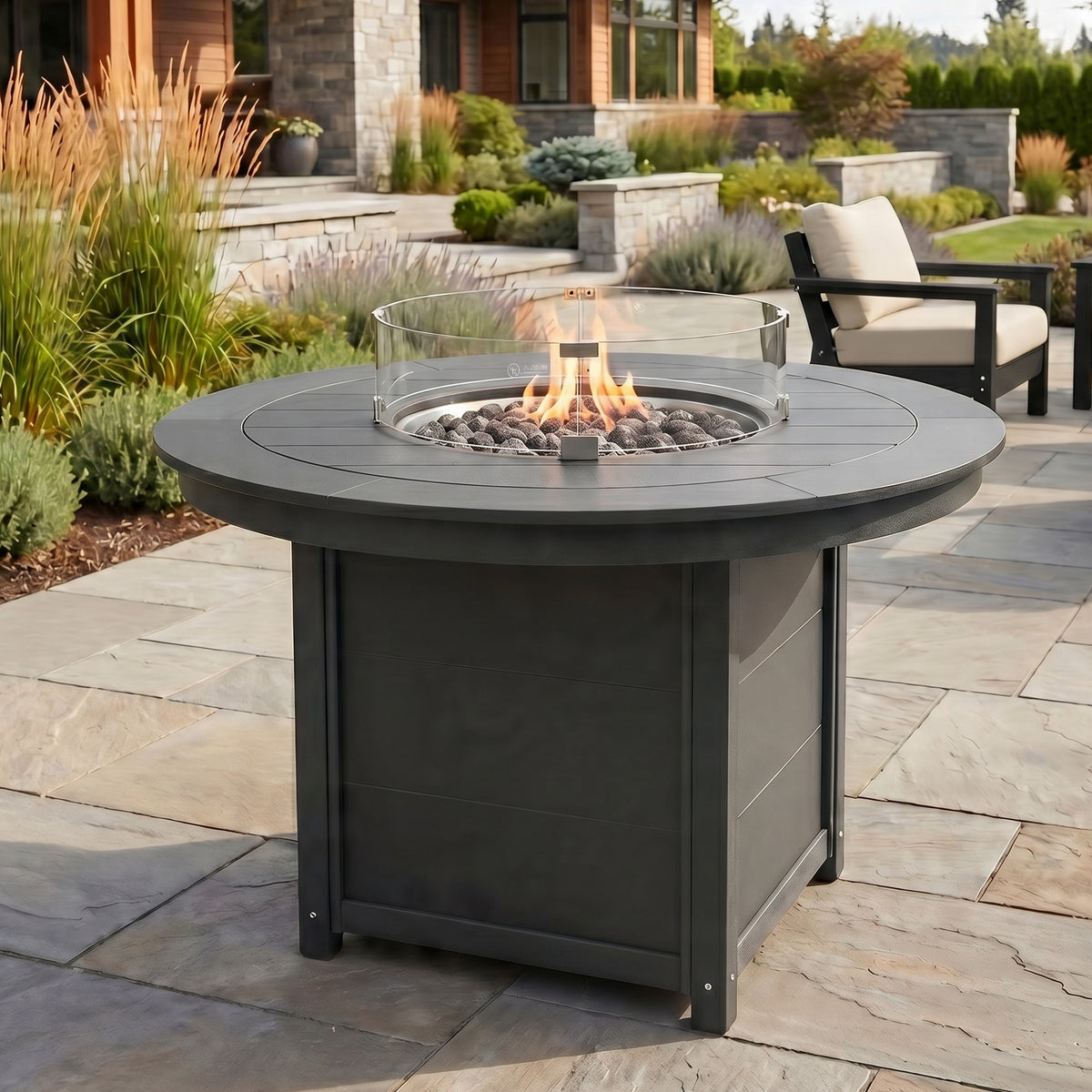 Helios 47" Modern Outdoor Patio Propane Gas Round Fire Pit Table
