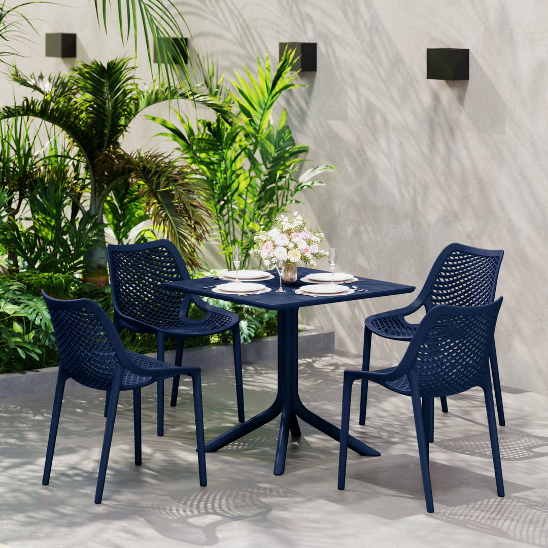 Playa 5-Piece Modern Square Patio Dining Table Set with Stackable Patio Dining Chairs