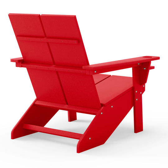 Riviera Outdoor 4-Piece HDPE Modern Adirondack Chairs Set with Folding Patio Ottomans and Cup Holder