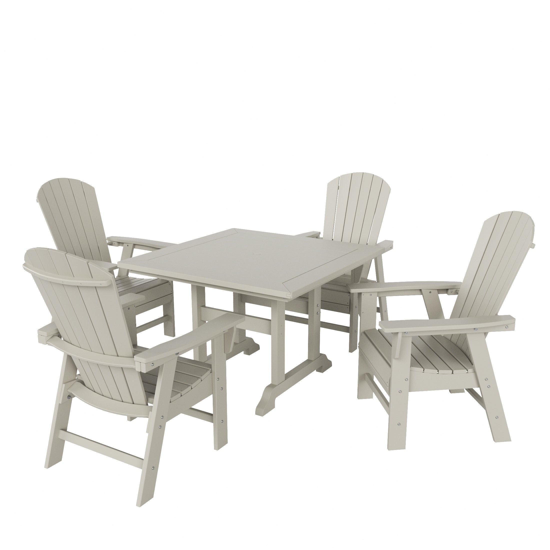 Dylan 5 Piece Outdoor Patio Dining Square Table and Shell Back Armchair Set