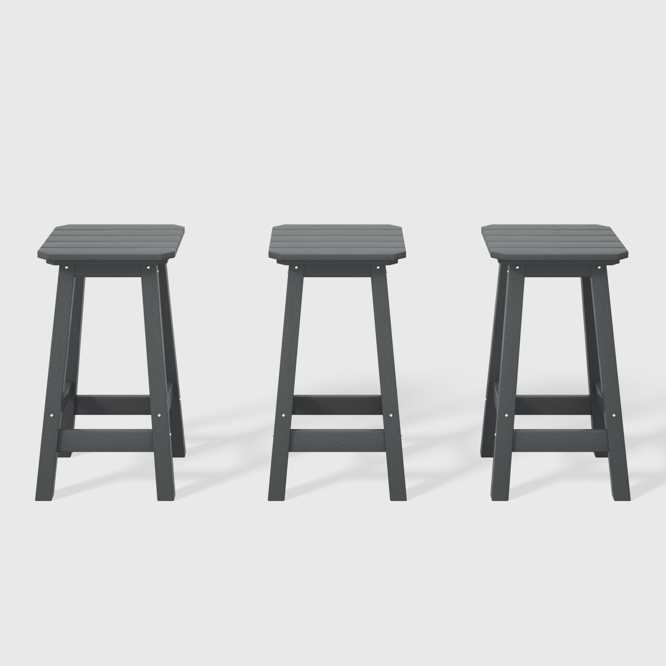 Malibu 24" HDPE Outdoor Patio Counter High Backless Square Bar Stools Set of Three